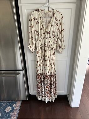 Talisman Bohemian Cream Floral Maxi Dress Size M